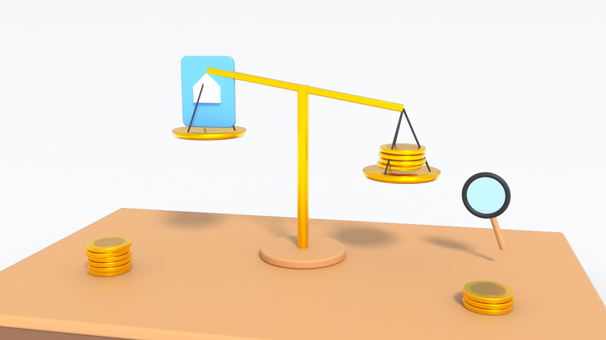 Balance scales weigh a clue card on one side against gold coins on the other