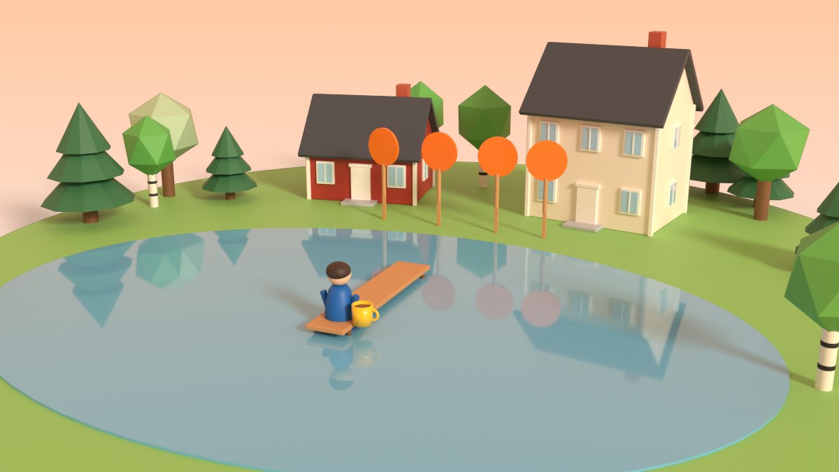 A player sits calmly at the end of a jetty with a mug, and bidding paddles wave far behind