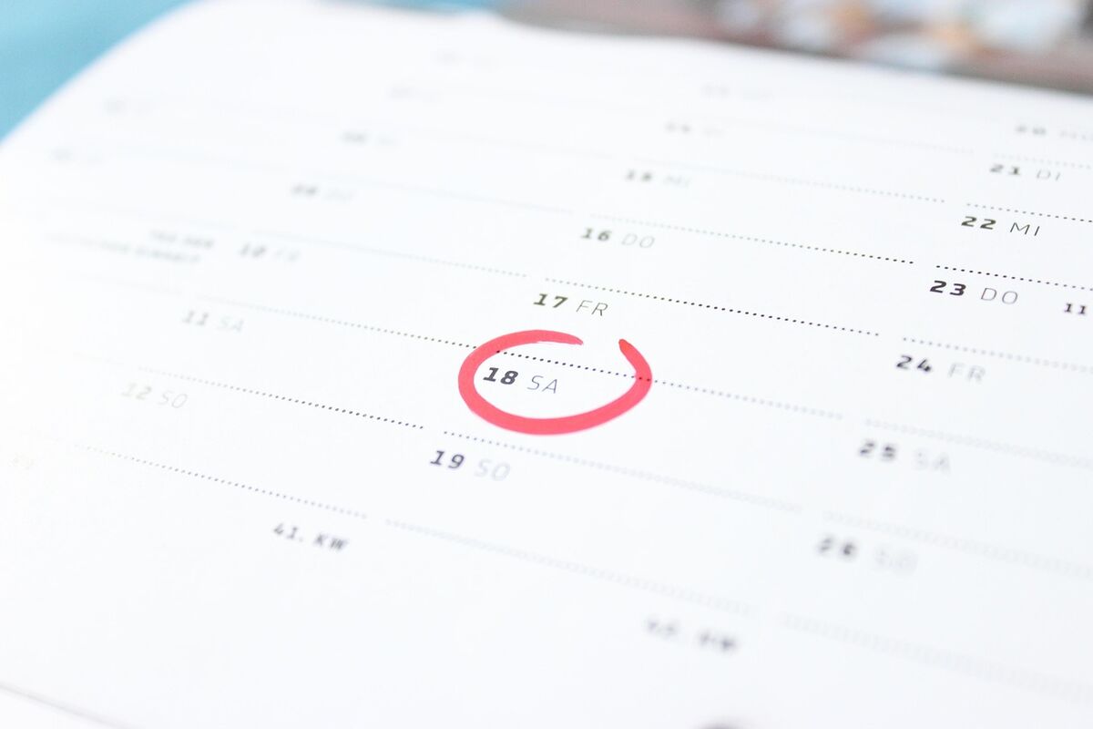 A calendar page with a date circled in red