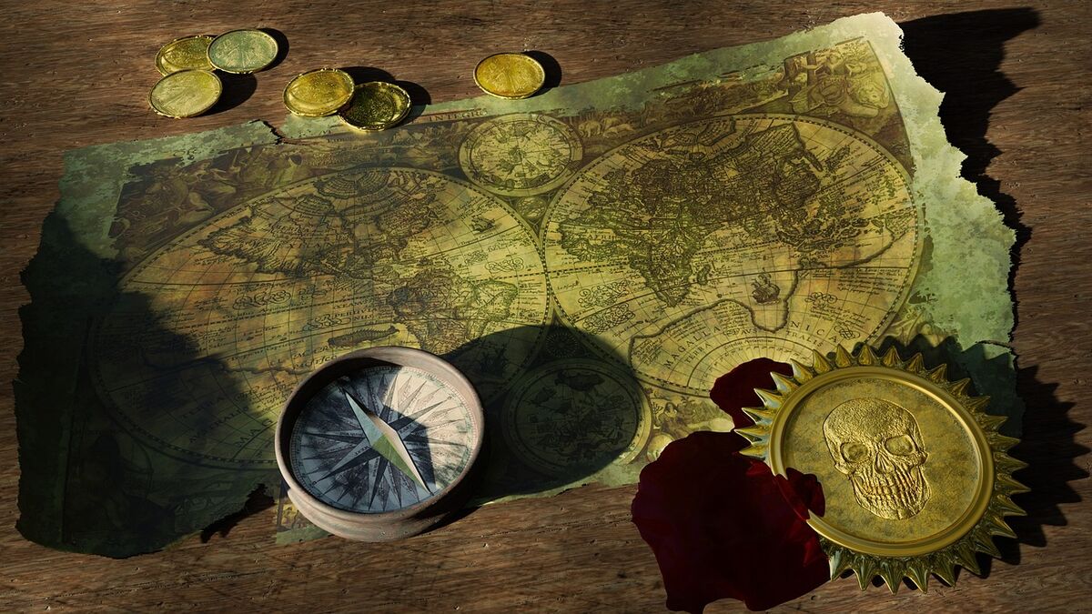 An old treasure map with a compass