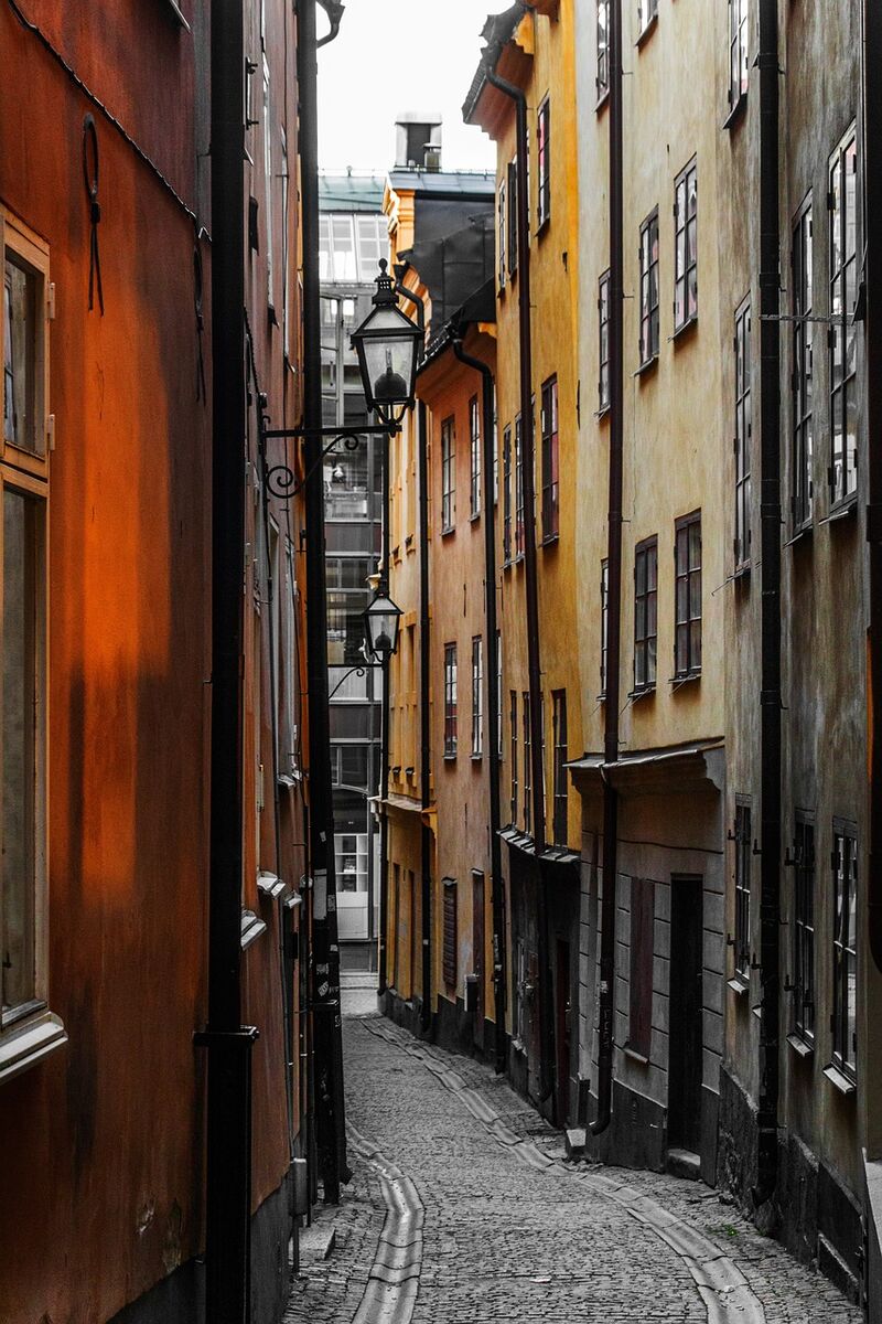 A narrow cobbled lane in Stockholm's old town